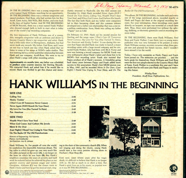 Hank Williams - In The Beginning - LP