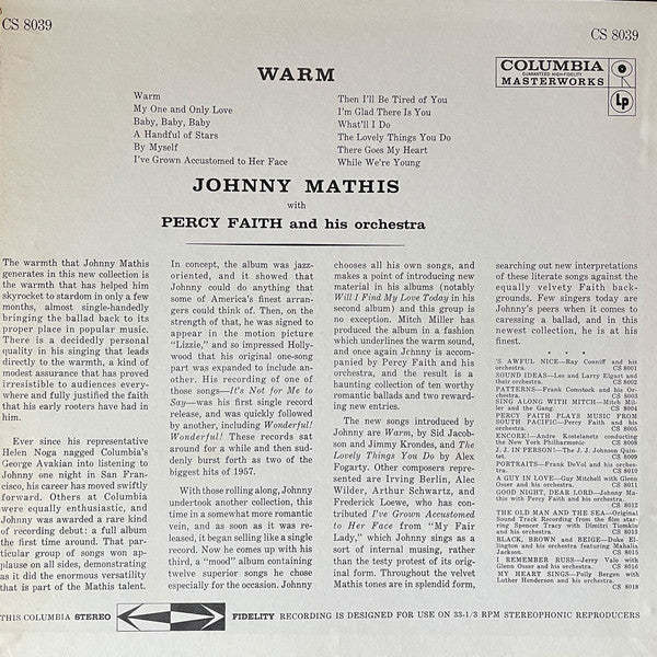 Johnny Mathis - Warm - LP