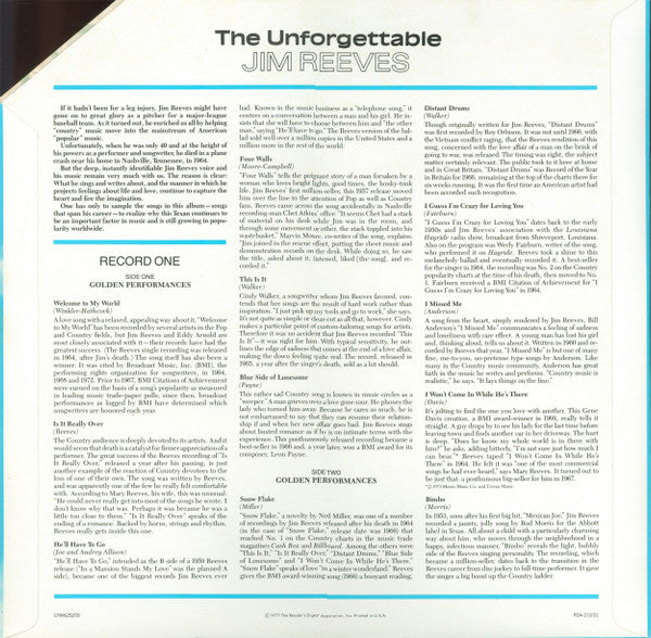 Jim Reeves - The Unforgettable Jim Reeves - LP