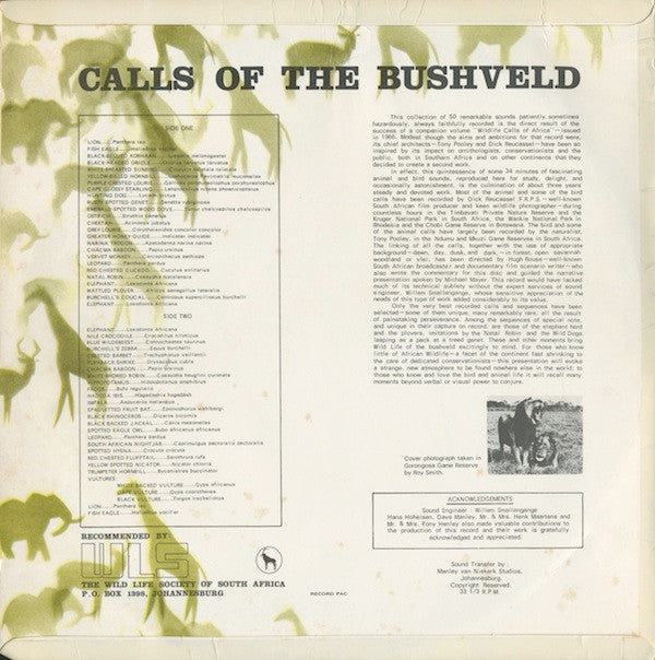 Dick Reucassel And Tony Pooley - Calls Of The Bushveld - LP
