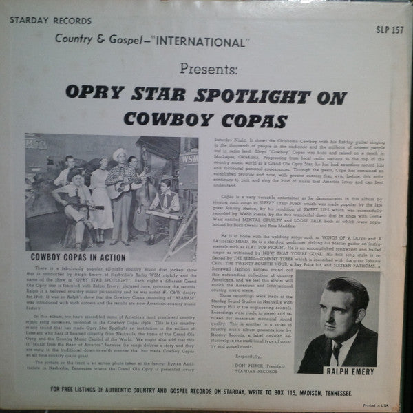 Cowboy Copas - Opry Star Spotlight On Cowboy Copas - LP