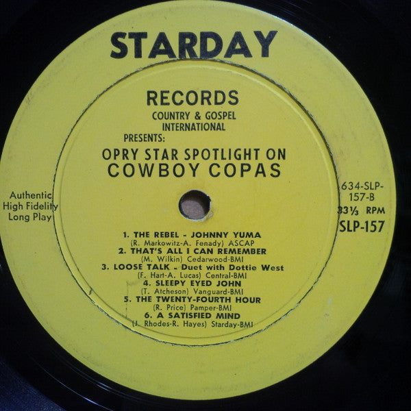 Cowboy Copas - Opry Star Spotlight On Cowboy Copas - LP