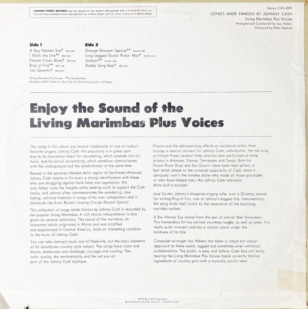 Living Marimbas Plus Voices* - Songs Made Famous By Johnny Cash - LP