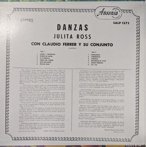 Julita Ross Con Claudio Ferrer Y Su Conjunto - Canta Danzas - LP