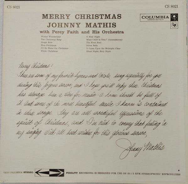 Johnny Mathis - Merry Christmas - LP