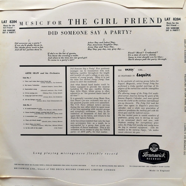 Artie Shaw And His Orchestra - Did Someone Say "A Party?" - LP