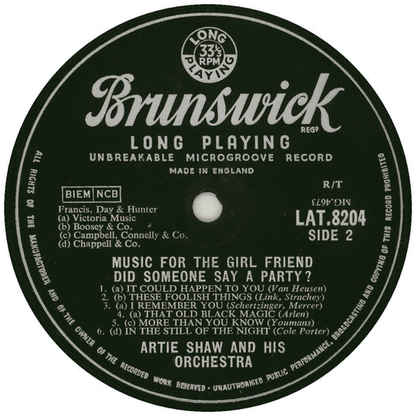 Artie Shaw And His Orchestra - Did Someone Say "A Party?" - LP