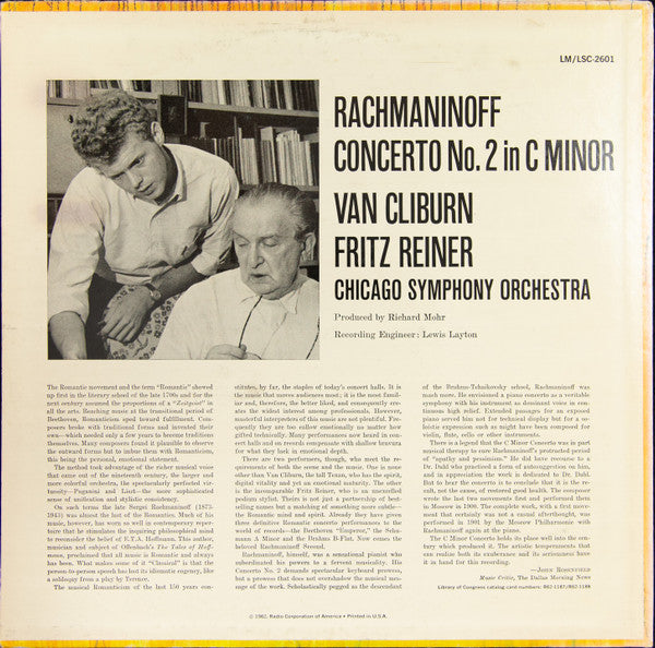 Rachmaninoff* : Van Cliburn, Fritz Reiner, Chicago Symphony* - Concerto No. 2 - LP