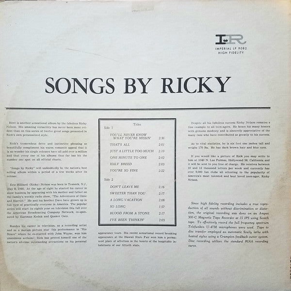 Ricky Nelson  - Songs By Ricky - LP