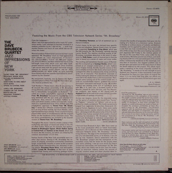 The Dave Brubeck Quartet - Jazz Impressions Of New York - LP