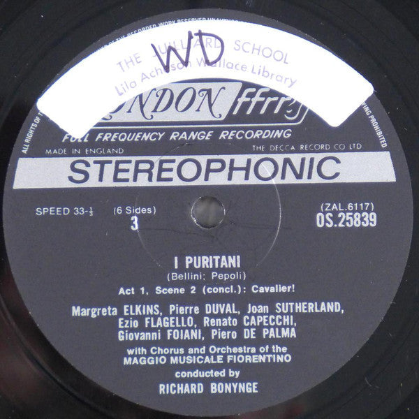 Vincenzo Bellini : Joan Sutherland, Richard Bonynge - I Puritani - LP