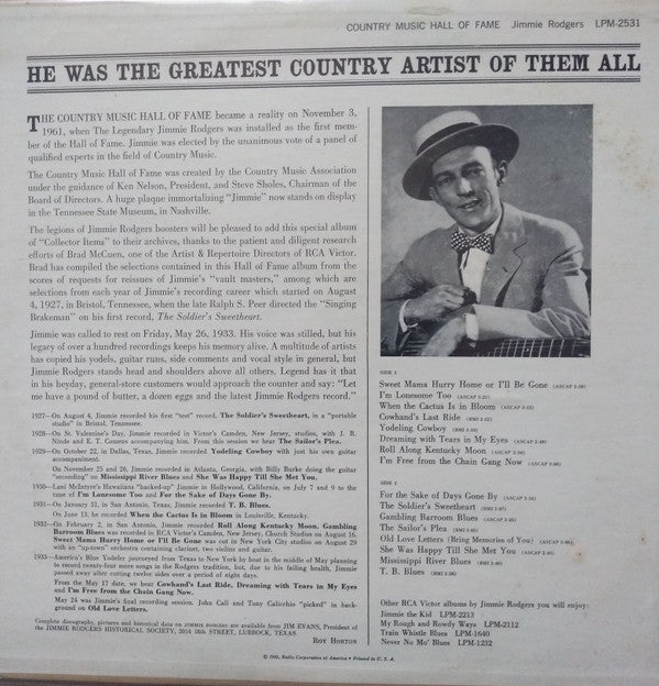 Jimmie Rodgers - Country Music Hall Of Fame - LP