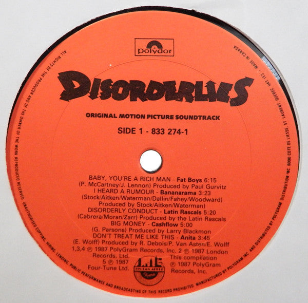 Various - Disorderlies: Original Motion Picture Soundtrack - LP