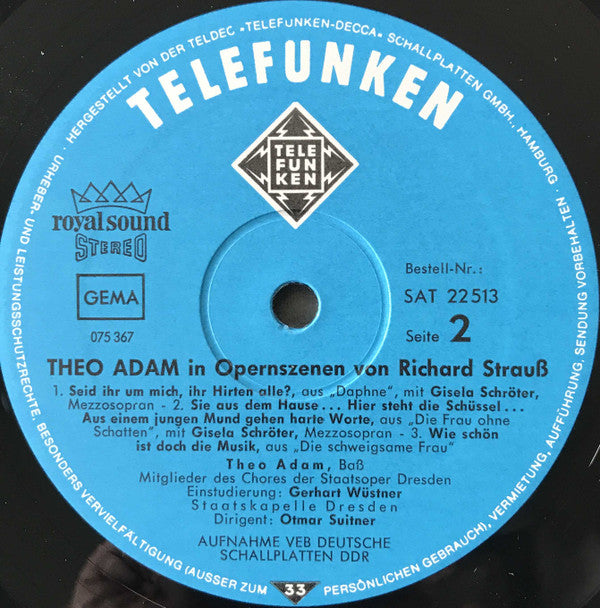 Theo Adam - In Opernszenen Von Richard Strauss - LP