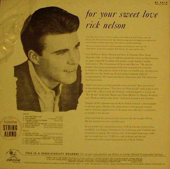 Rick Nelson* - For Your Sweet Love - LP