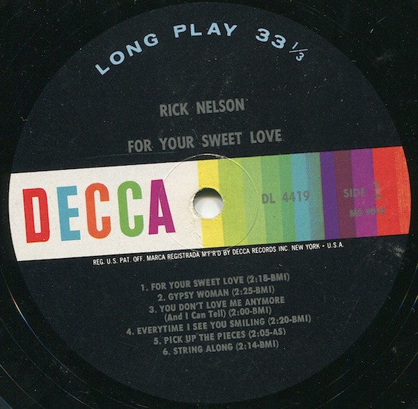 Rick Nelson* - For Your Sweet Love - LP