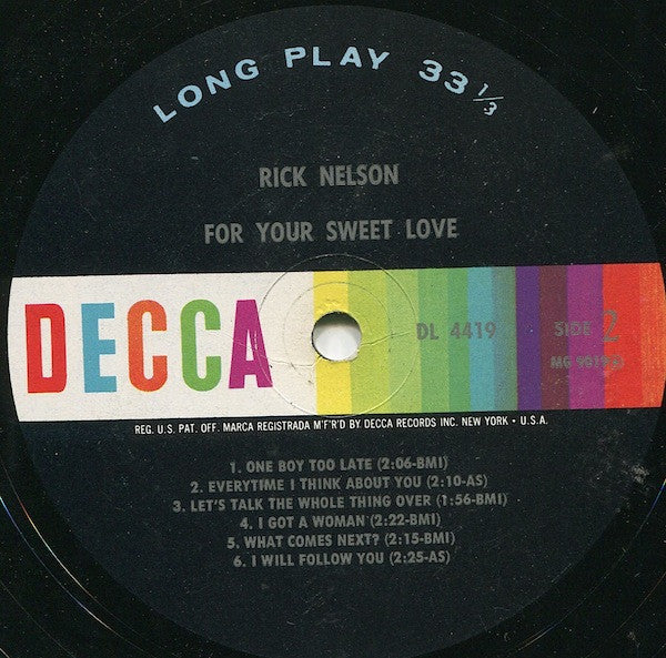 Rick Nelson* - For Your Sweet Love - LP