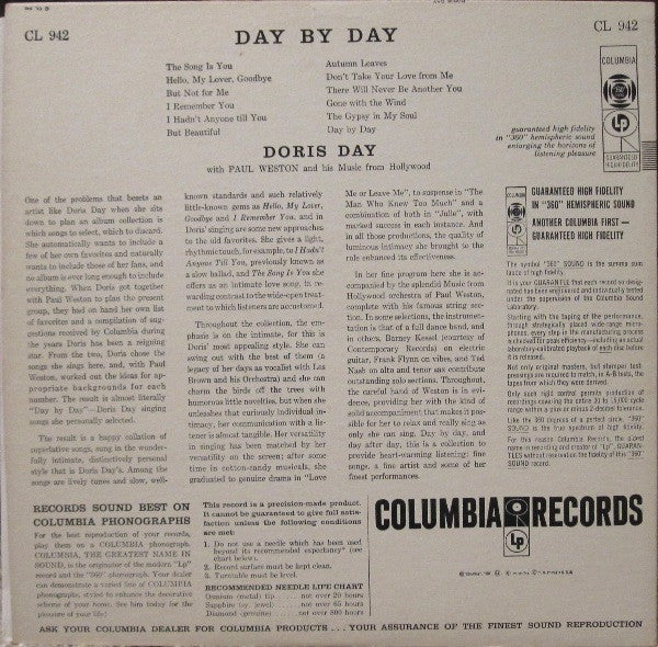 Doris Day With Paul Weston And His Music From Hollywood - Day By Day - LP