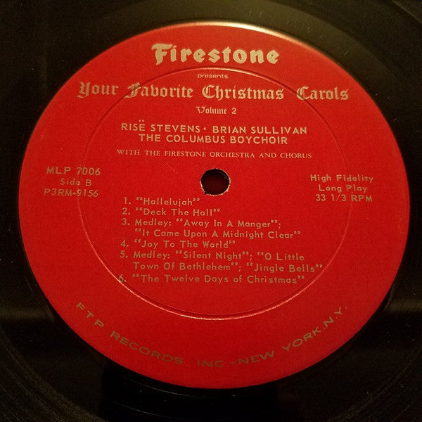 Risë Stevens, Brian Sullivan And The Columbus Boychoir With The Firestone Orchestra And Chorus - Firestone Presents Your Favorite Christmas Carols Volume 2 - LP