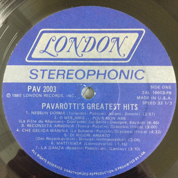 Luciano Pavarotti - Pavarotti's Greatest Hits - LP