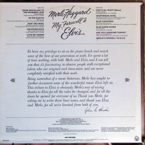 Merle Haggard - My Farewell To Elvis - LP