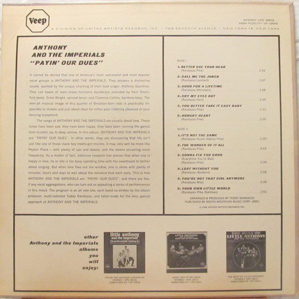 Anthony & The Imperials* - Payin' Our Dues - LP