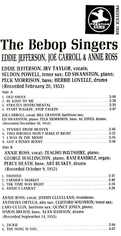 Eddie Jefferson, Joe Carroll & Annie Ross - The Bebop Singers - LP