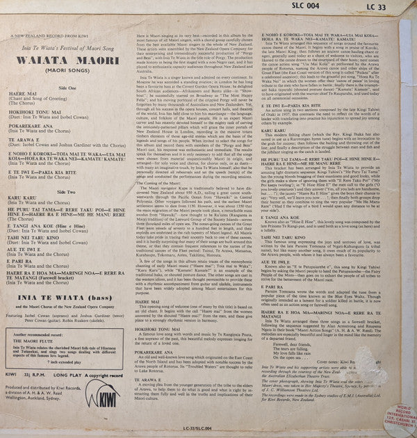 Inia Te Wiata And The Maori Chorus Of The New Zealand Opera Company - Inia Wiata's Festival Of Maori Song: Waiata Maori - LP