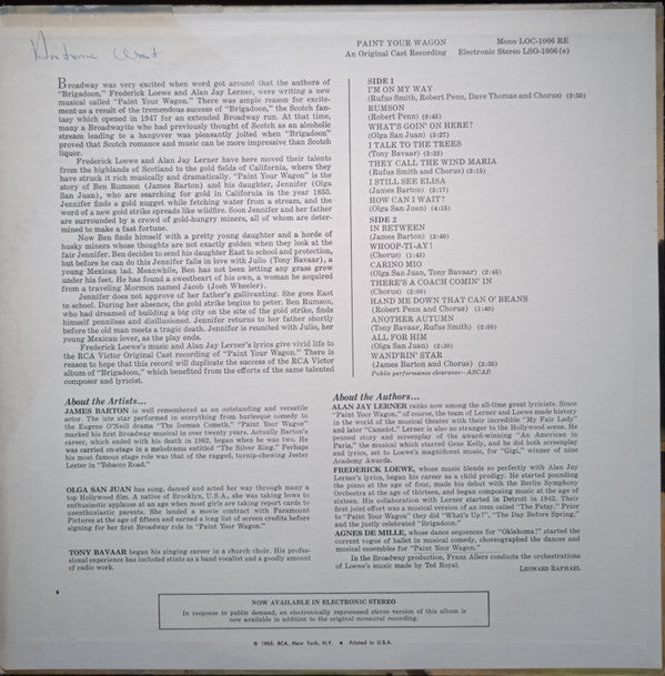 Lerner-Loewe* - Paint Your Wagon (Original Cast Recording) - LP