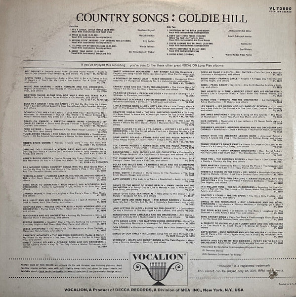 Goldie Hill - Country Songs - LP