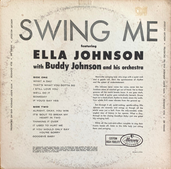 Ella Johnson With Buddy Johnson And His Orchestra - Swing Me - LP