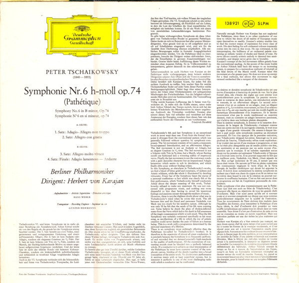 Peter Tschaikowksy* - Berliner Philharmoniker · Herbert von Karajan - Symphonie Nr.6 h-moll »Pathétique« - LP
