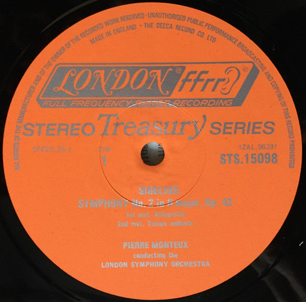 Sibelius*, The London Symphony Orchestra*, Monteux* - Symphony No. 2 In D Major, Op. 43 - LP