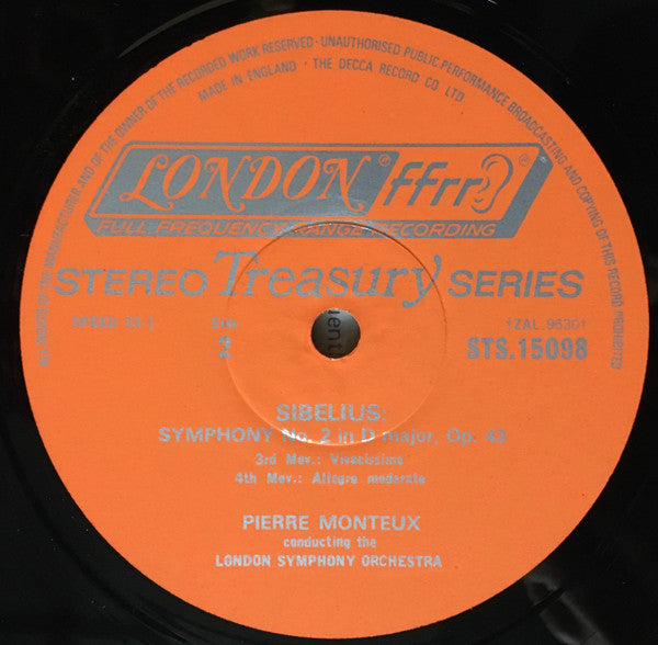 Sibelius*, The London Symphony Orchestra*, Monteux* - Symphony No. 2 In D Major, Op. 43 - LP