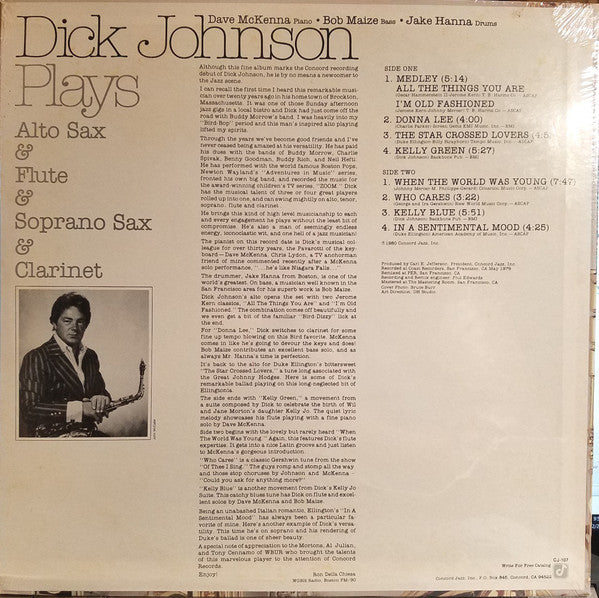 Dick Johnson (3) - Dick Johnson Plays Alto Sax & Flute & Soprano Sax & Clarinet - LP