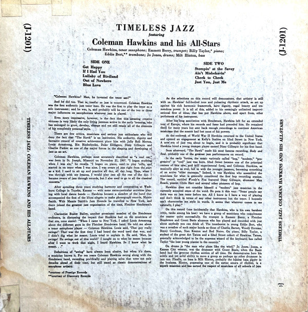 Coleman Hawkins And His All-Stars* - Timeless Jazz - LP