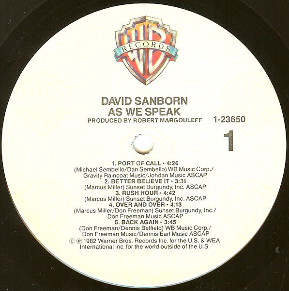 David Sanborn - As We Speak - LP