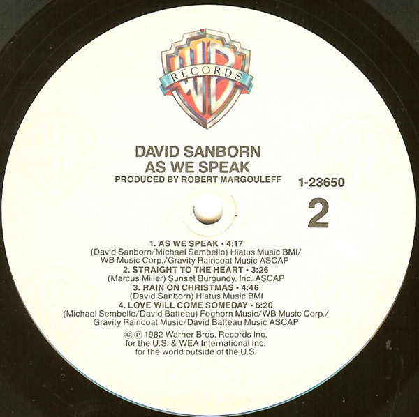 David Sanborn - As We Speak - LP