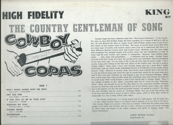 Cowboy Copas - The Country Gentleman Of Song - LP