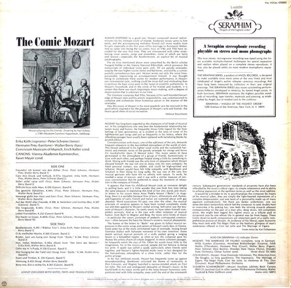 Mozart*, Erika Köth, Peter Schreier, Hermann Prey, Walter Berry, Convivium Musicum Of Munich, Erich Keller , Vienna Akademie Kammerchor*, Xaver Mayer - The Comic Mozart, Satirical Ensembles, Arias And Canons - LP