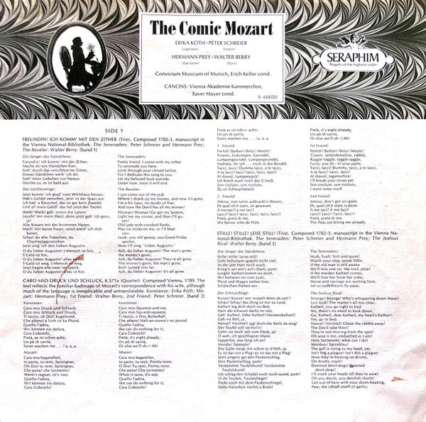 Mozart*, Erika Köth, Peter Schreier, Hermann Prey, Walter Berry, Convivium Musicum Of Munich, Erich Keller , Vienna Akademie Kammerchor*, Xaver Mayer - The Comic Mozart, Satirical Ensembles, Arias And Canons - LP