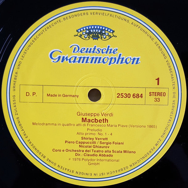 Verdi* - Shirley Verrett, Piero Cappuccilli, Plácido Domingo*, Nicolai Ghiaurov, Coro* E Orchestra Del Teatro Alla Scala, Claudio Abbado - Macbeth - LP