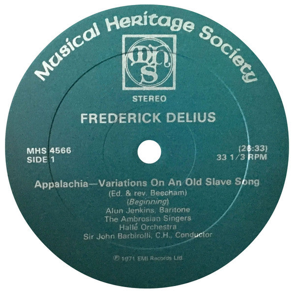 Frederick Delius - Alun Jenkins, The Ambrosian Singers, Hallé Orchestra, Sir John Barbirolli - Appalachia, Brigg Fair - LP
