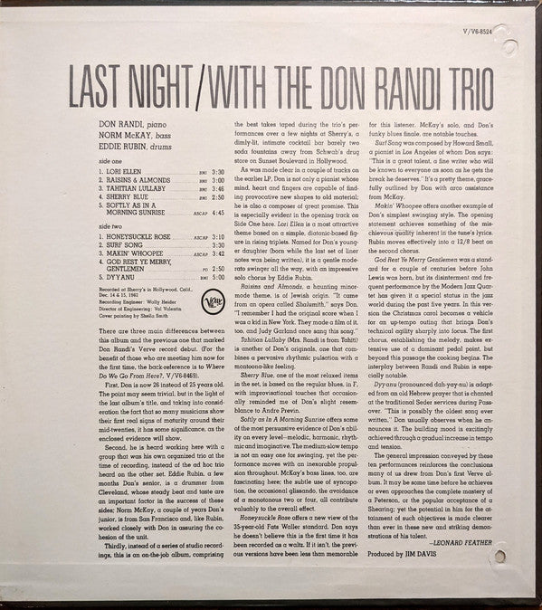Don Randi Trio - Last Night / With The Don Randi Trio - LP
