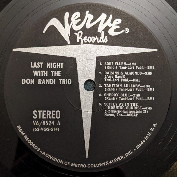 Don Randi Trio - Last Night / With The Don Randi Trio - LP