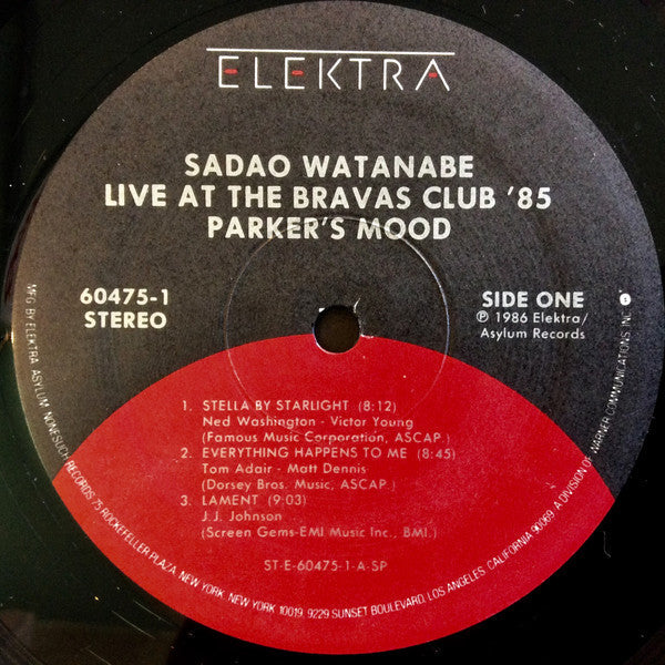 Sadao Watanabe - Parker's Mood - Sadao Watanabe Live At Bravas Club '85 - LP