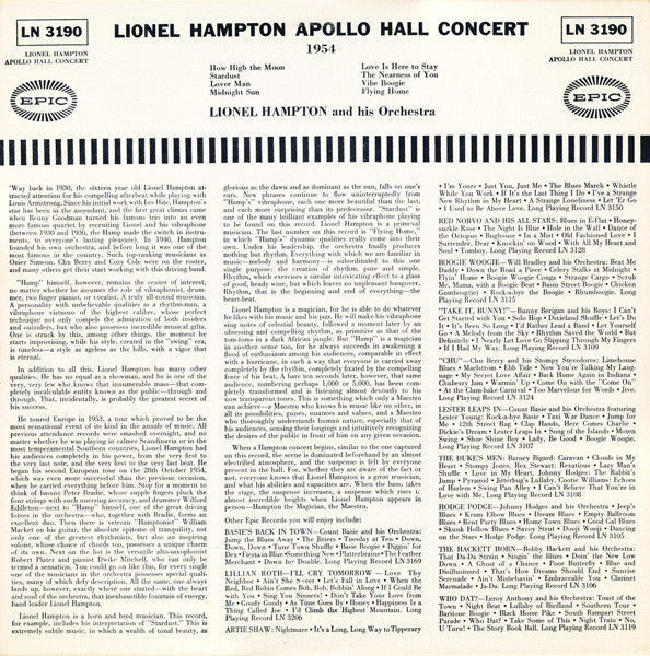Lionel Hampton And His Orchestra - Lionel Hampton Apollo Hall Concert 1954 - LP