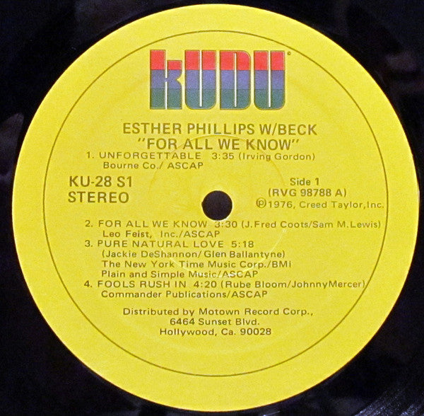 Esther Phillips With Beck* - For All We Know - LP