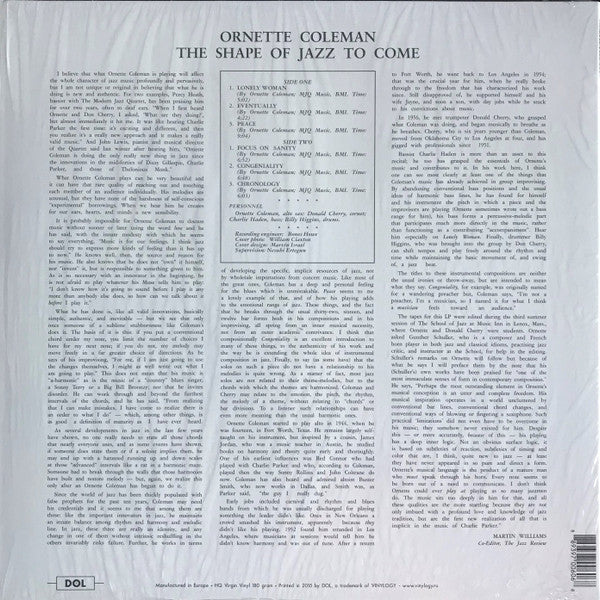 Ornette Coleman - The Shape Of Jazz To Come - LP