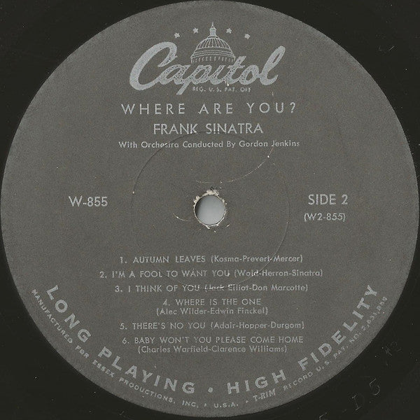 Frank Sinatra With Gordon Jenkins And His Orchestra - Where Are You? - LP